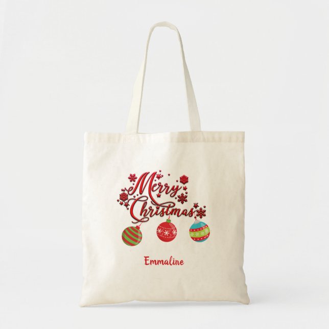 Personalised Merry Christmas Hanging Ornaments  Tote Bag (Front)