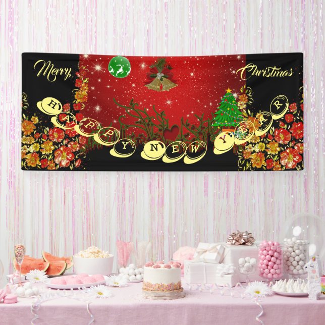 Personalised Merry Christmas Happy New Year Cute Banner (Party)