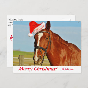 Personalised Merry Christmas Horse in a Santa Hat  Postcard