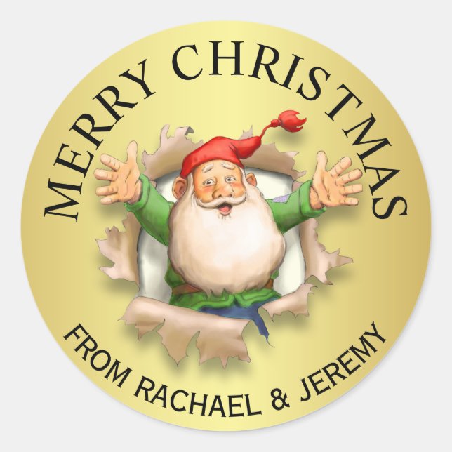 Personalised Merry Christmas Jolly Santa Classic Round Sticker (Front)