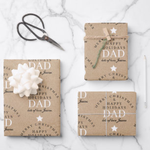 Personalised Merry Christmas Kraft Monogram To Dad Wrapping Paper Sheet