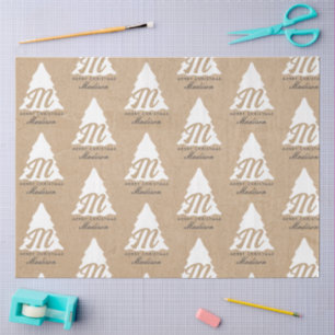 Personalised Merry Christmas Kraft Monogram Tree Tissue Paper
