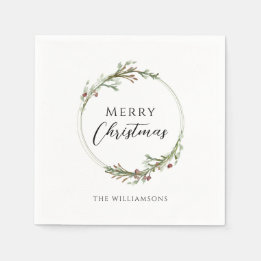 Personalised Merry Christmas Minimalist Wreath Napkin