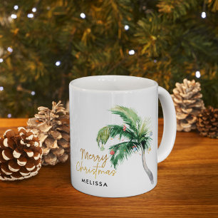 Personalised Merry Christmas Palm Tree Holidays Coffee Mug