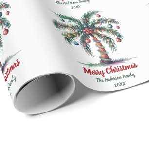 Personalised Merry Christmas Palm Tree Light Wrapping Paper