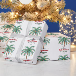 Personalised Merry Christmas Palm Tree Light       Wrapping Paper