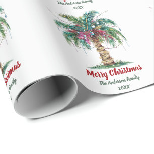 Personalised Merry Christmas Palm Tree Light       Wrapping Paper