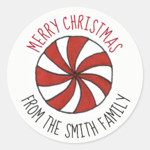 Personalised Merry Christmas Peppermint Mint Candy Classic Round Sticker