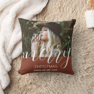 Personalised Merry Christmas Photo Name Typography Cushion