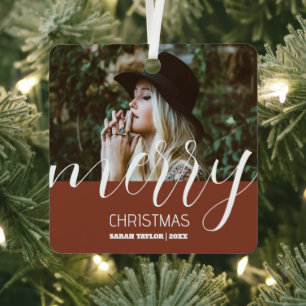 Personalised Merry Christmas Photo Script Name   Metal Tree Decoration
