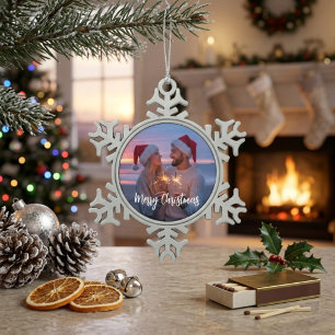 Personalised Merry Christmas Photo Snowflake Snowflake Pewter Christmas Ornament