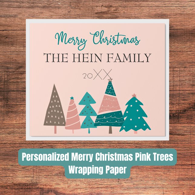 Personalised Merry Christmas Pink Trees Wrapping Paper (Personalized Merry Christmas Pink Trees Wrapping Paper)