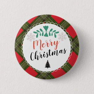 Personalised Merry Christmas Plaid Button
