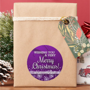Personalised Merry Christmas (purple) Classic Round Sticker