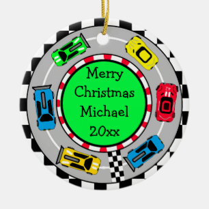 Personalised Merry Christmas Race Car Themed Ceramic Ornament