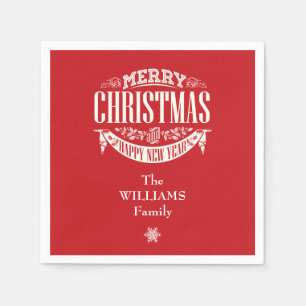Personalised Merry Christmas Red Family NAme Napkin