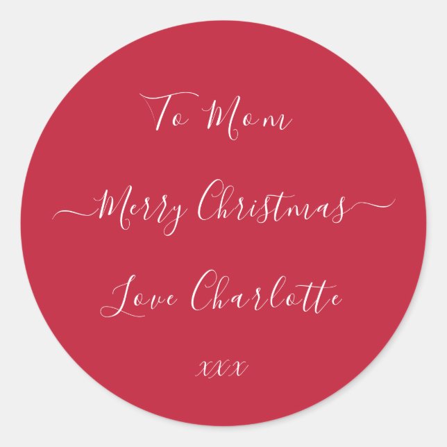 Personalised Merry Christmas Red Gift Label (Front)