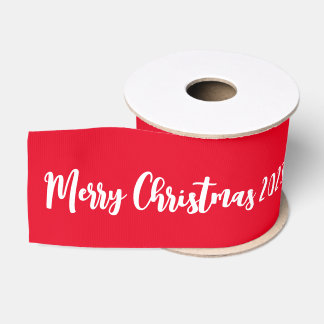 Personalised Merry Christmas Red Gift Wrap Grosgrain Ribbon