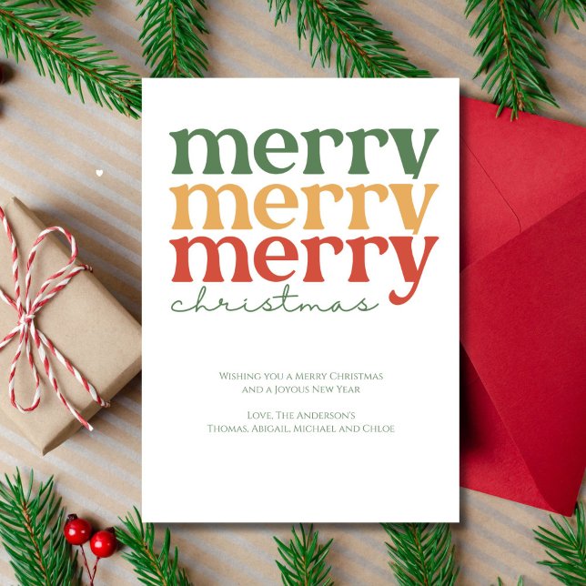 Personalised Merry Christmas Red Green Gold Card (Merry Merry Merry Christmas Card Personalized Flat card)