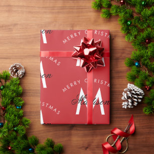 Personalised Merry Christmas Red Monogram Wrapping Paper