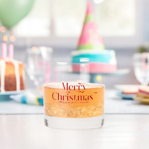Personalised Merry Christmas Red Typography  Whiskey Glass