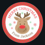 Personalised Merry Christmas Reindeer Sticker<br><div class="desc">Add the finishing touch to your Christmas gifts,  treats and party favours with these cute personalised stickers.</div>