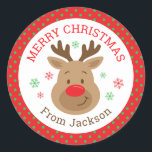 Personalised Merry Christmas Reindeer Sticker<br><div class="desc">Add the finishing touch to your Christmas gifts,  treats and party favours with these cute personalised stickers.</div>