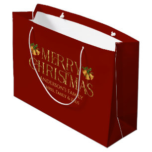 Personalised Merry Christmas Retro Gold Typography Large Gift Bag