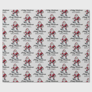 Personalised Merry Christmas Santa Claus Soccer    Wrapping Paper