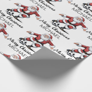 Personalised Merry Christmas Santa Claus Soccer    Wrapping Paper