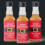 Personalised Merry Christmas Santa Claus suit mini Liquor Bottle Label<br><div class="desc">Cute Merry Christmas personalised mini liquor bottle labels with Santa Claus suit design. Custom x-mas labels with fun outfit design and seasons greeting. Red or custom colour background with elegant typography template. Xmas party supplies and accessories. Make your own DIY thank you party favour gifts and table decorations for winter...</div>