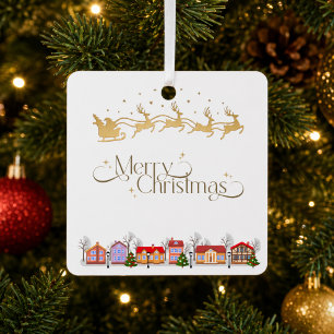 Personalised Merry Christmas Santa Sleigh Metal Tree Decoration