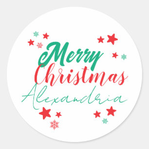 Personalised Merry Christmas Script Red and Green Classic Round Sticker