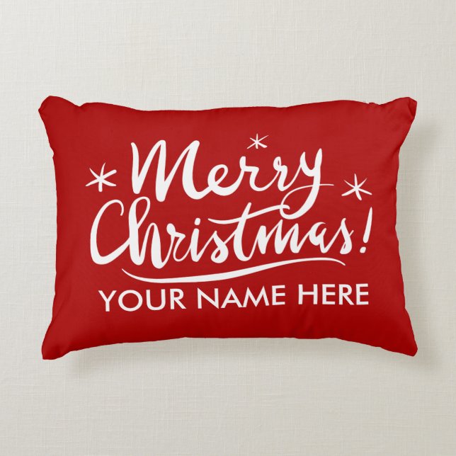 Personalised Merry Christmas script typography Decorative Cushion (Front)
