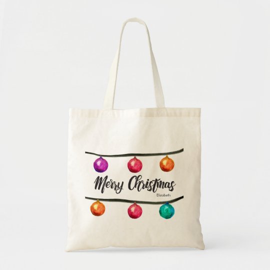Personalised, Merry Christmas script Watercolor Tote Bag