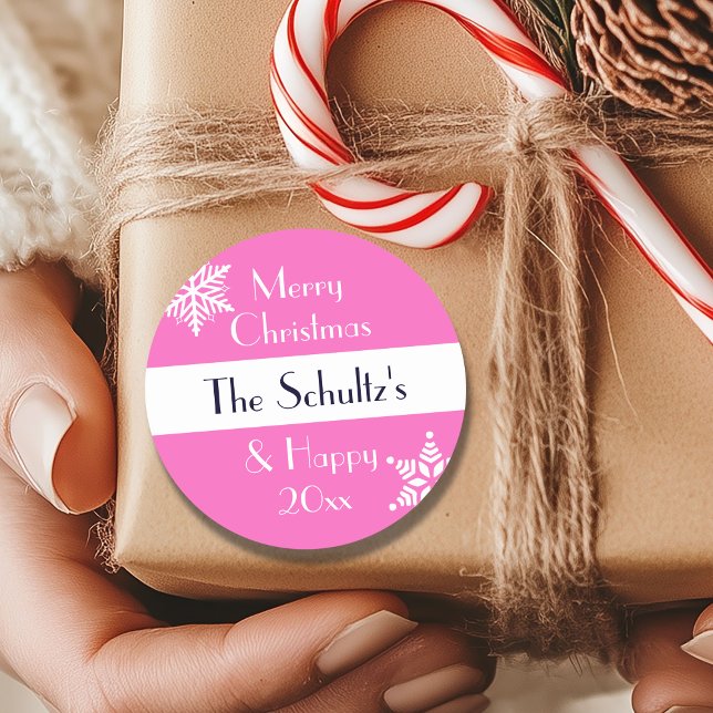 Personalised Merry Christmas Snowflake Classic Round Sticker (Creator Uploaded)