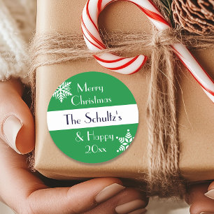 Personalised Merry Christmas Snowflake Classic Round Sticker