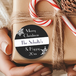 Personalised Merry Christmas Snowflake Classic Round Sticker