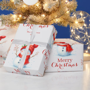 Personalised Merry Christmas Snowman Custom Year  Wrapping Paper