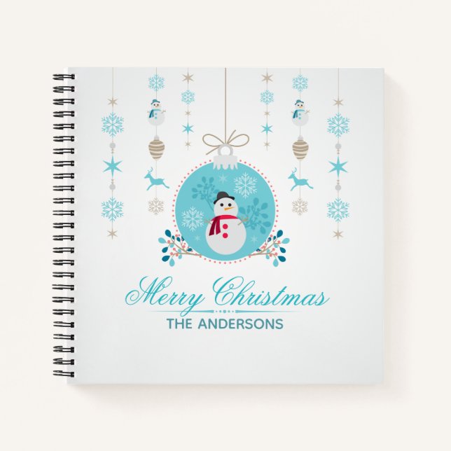 Personalised Merry Christmas Snowman Guestbook Notebook (Front)