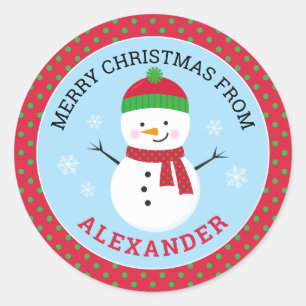 Personalised Merry Christmas Snowman Sticker