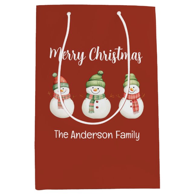 Personalised Merry Christmas Snowmen Medium Gift Bag (Front)
