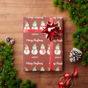 Personalised Merry Christmas Snowmen Wrapping Paper