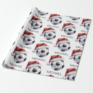 Personalised Merry Christmas Soccer Ball Santa Wrapping Paper