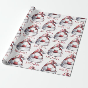 Personalised Merry Christmas Soccer Ball Santa     Wrapping Paper