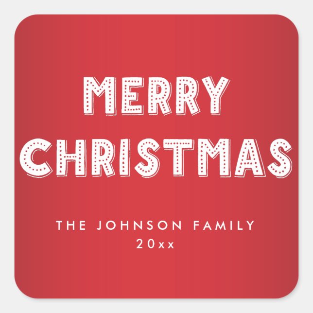 Personalised Merry Christmas Square Red Stickers (Front)