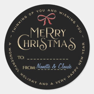 Personalised Merry Christmas Sticker with Red Bow