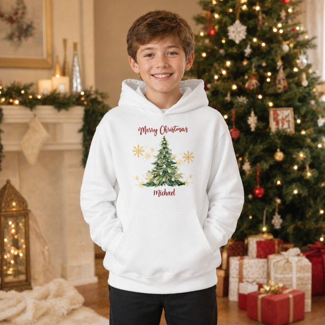 Personalised Merry Christmas Tree Boys’ Pullover (Creator Uploaded)