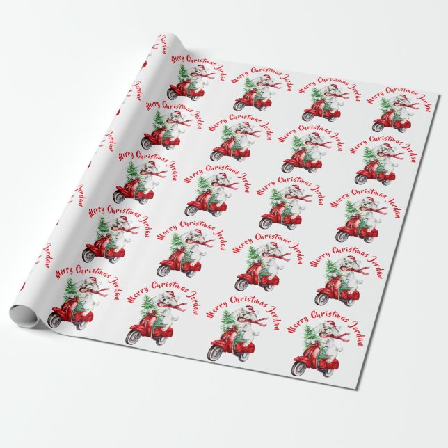 Personalised Merry Christmas Tree Farm Moto Wrapping Paper (Unrolled)