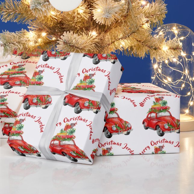 Personalised Merry Christmas Tree Farm Truck Wrapping Paper (Holidays)